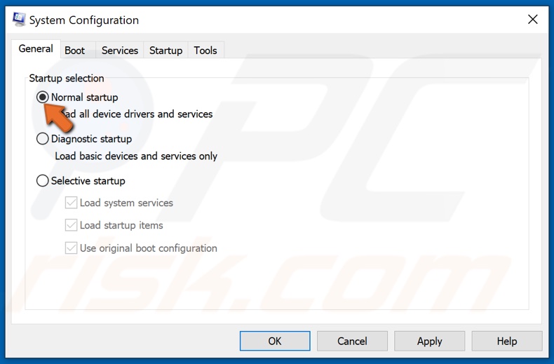 Select Normal startup