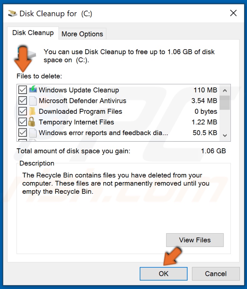 Select files to delete and click OK
