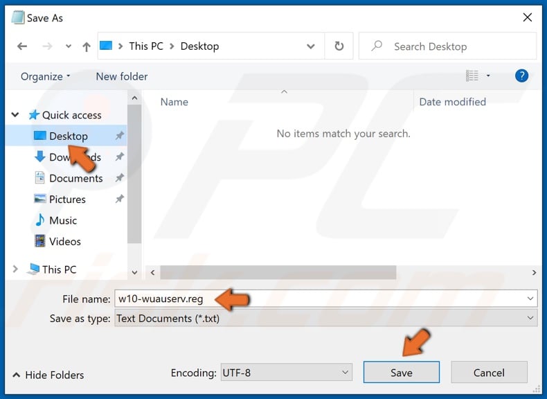 Name the file w10-wuauserv.reg and click Save