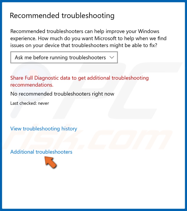 Click Additional Troubleshooters