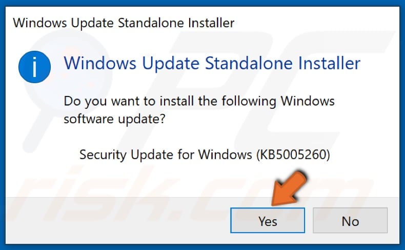Click Yes to install the servicing stack update