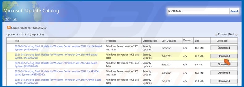 Download the Servicing Stack Update
