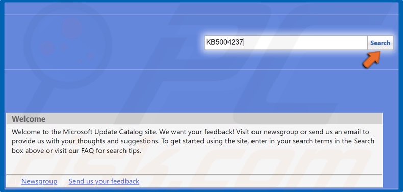 Type in the update KB code in the search box and click Search