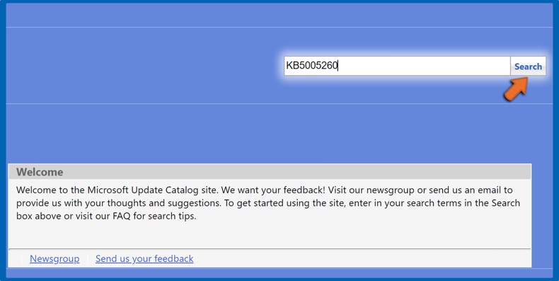 Type in the KB code in the search box and click Search