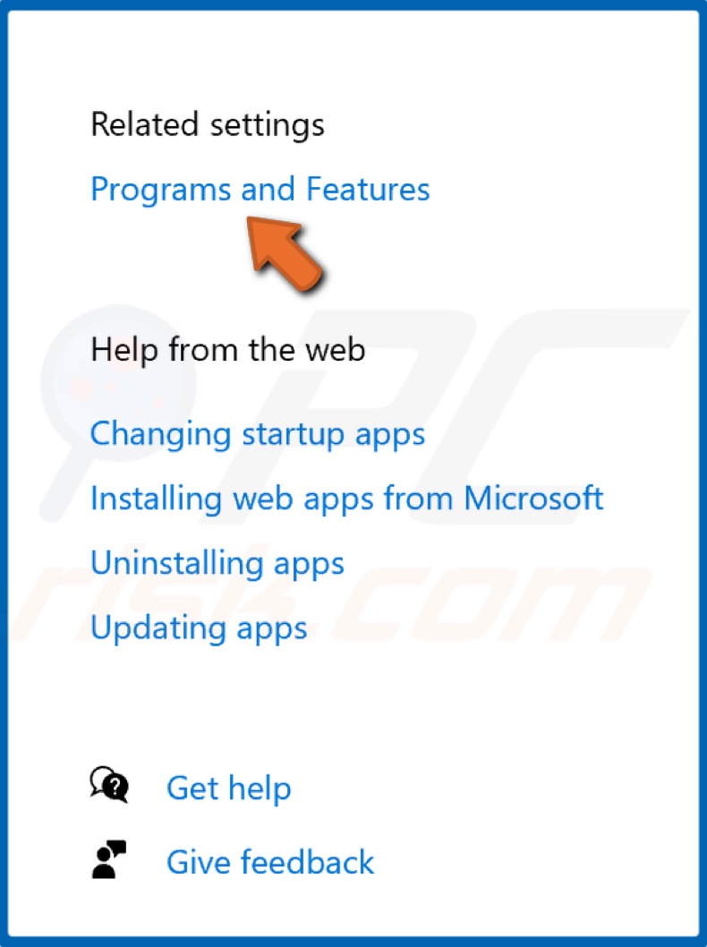 Click programs and features