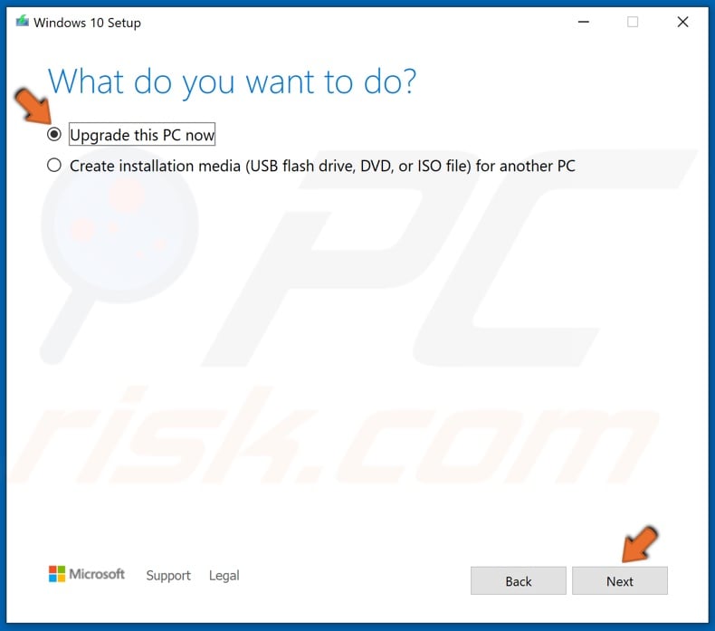 Tick Upgrade this PC now and click Next