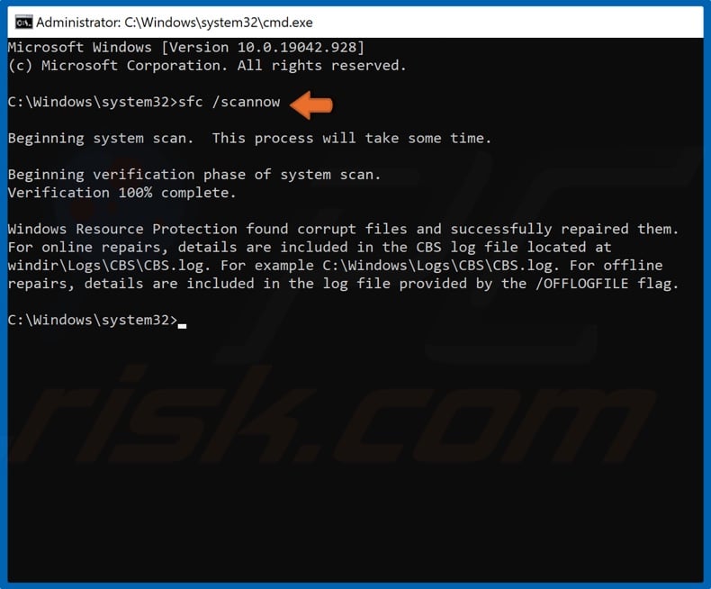 Type in the SFC /Scannow command and hit Enter