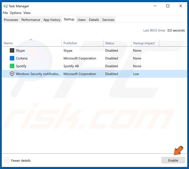 Enable previously disabled startup applications