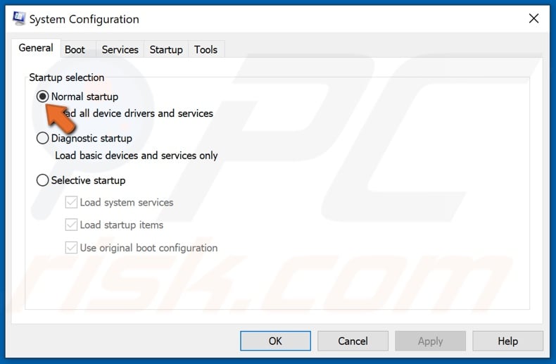 Tick the Normal startup option