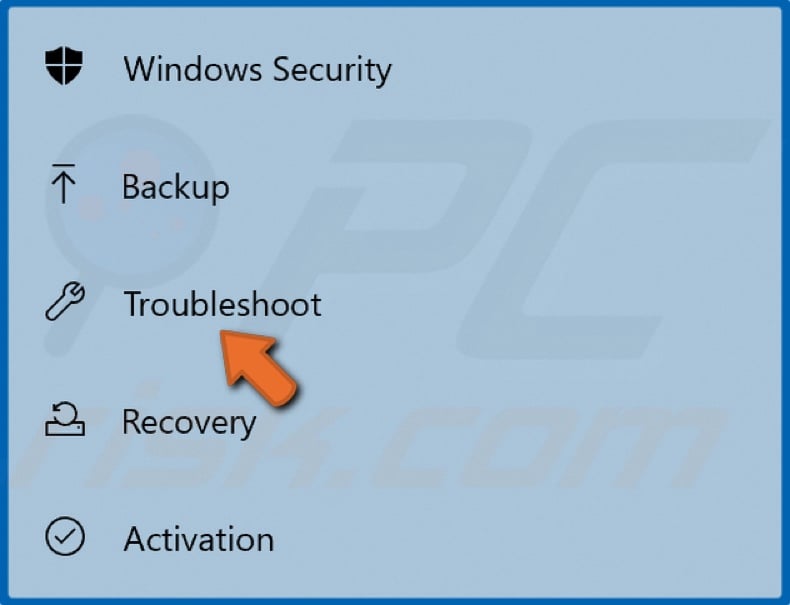 In the left pane, select Troubleshoot