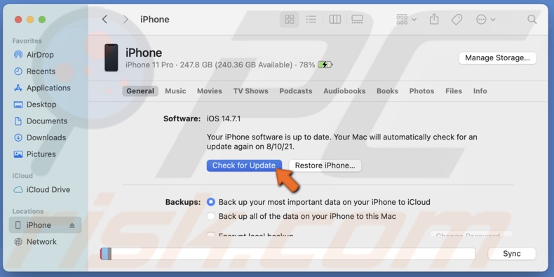 Click on Check for Update