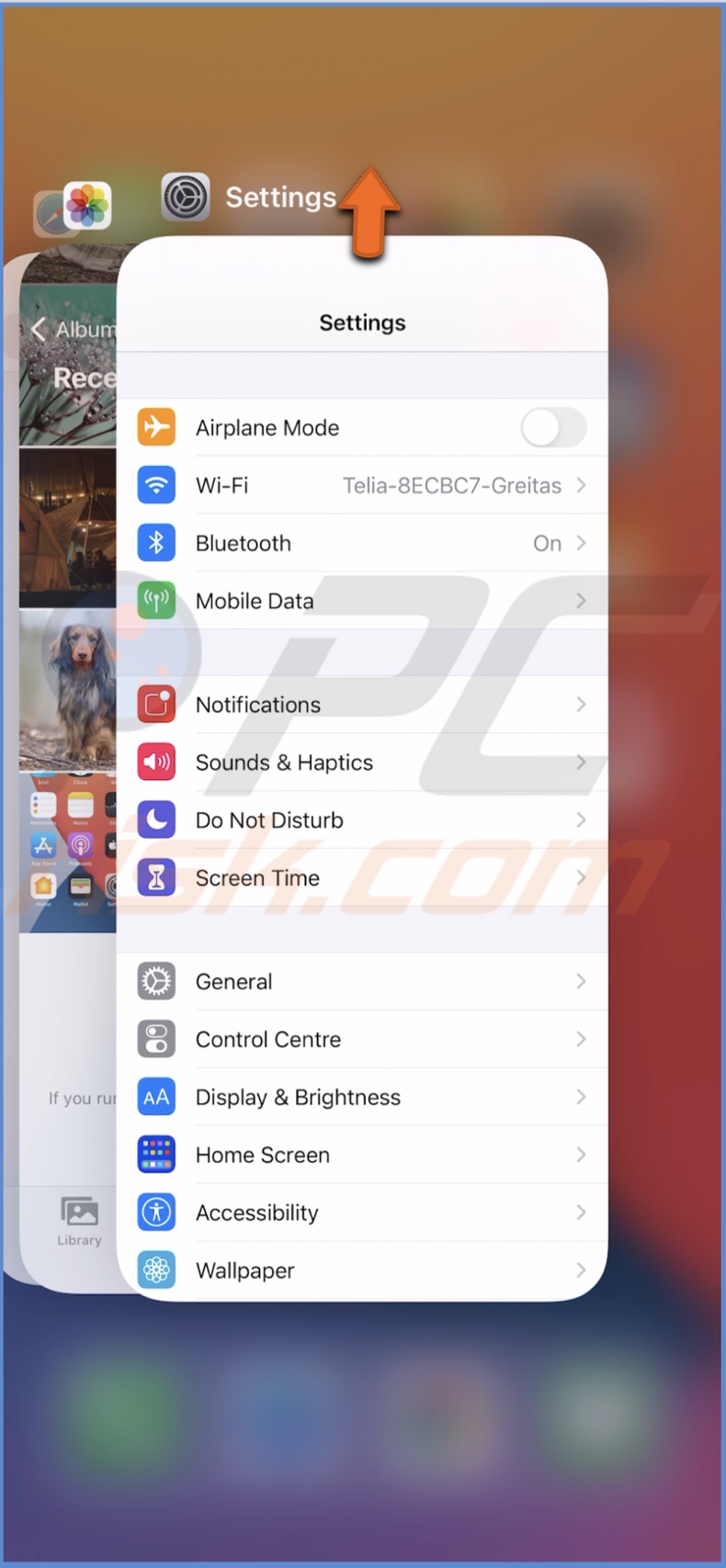 Force quit the Settings app