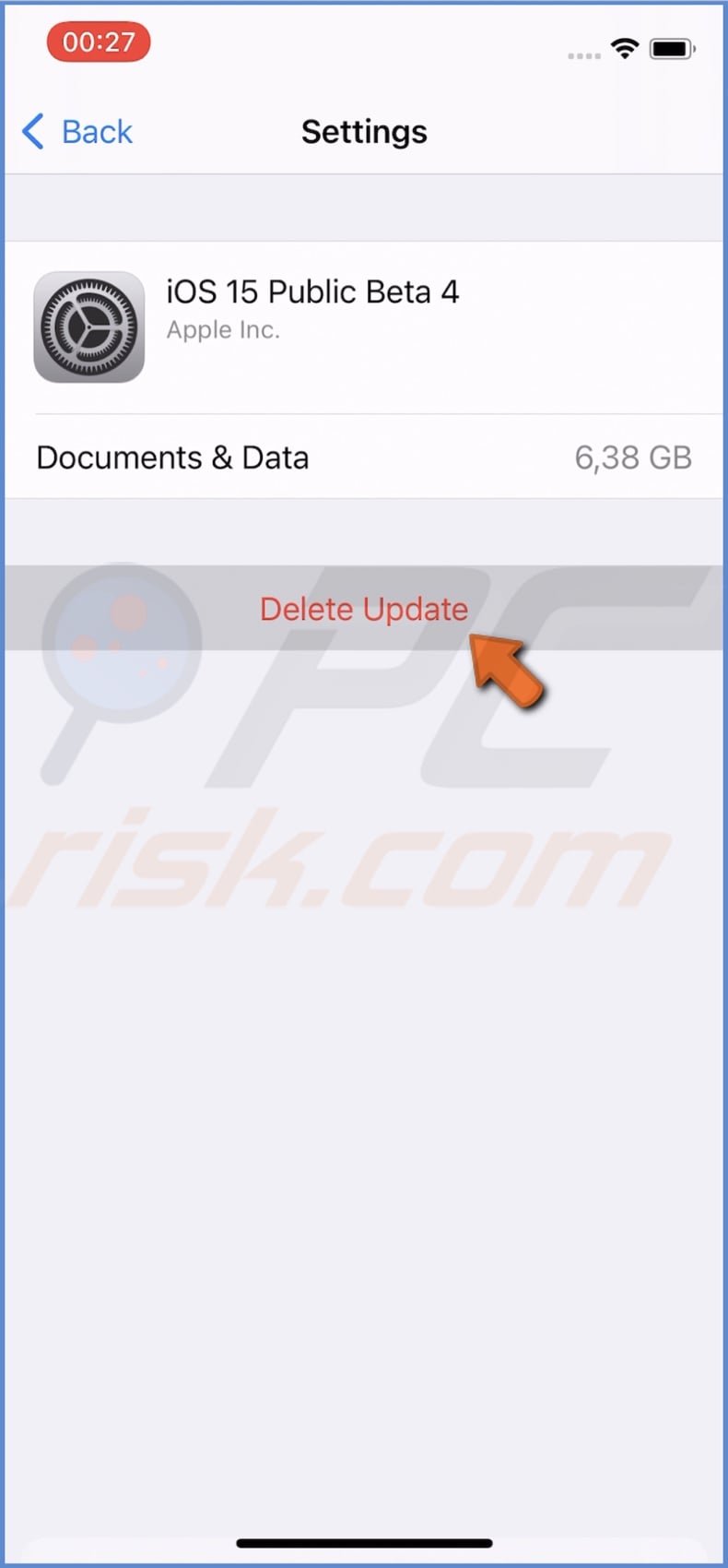 Tap on Delete Update