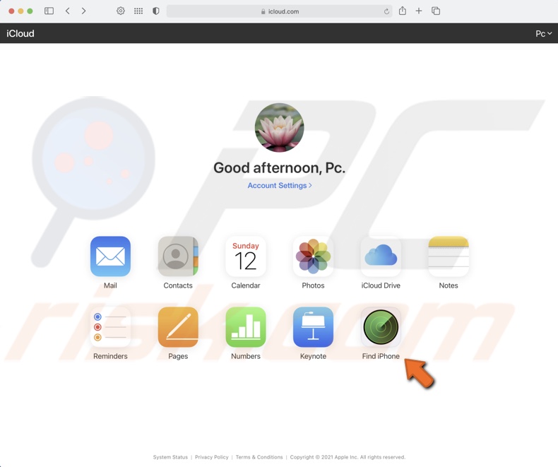 Click on Find iPhone