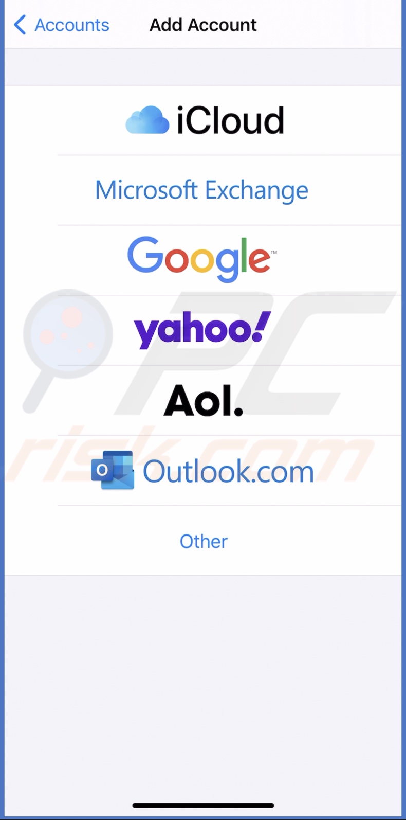 Choose email provider or tap on Other