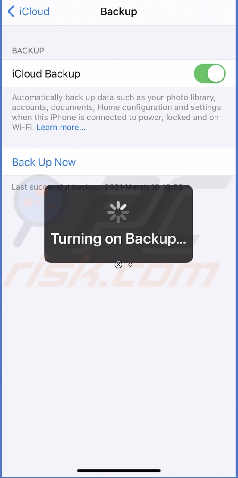 Enable iCloud Backup