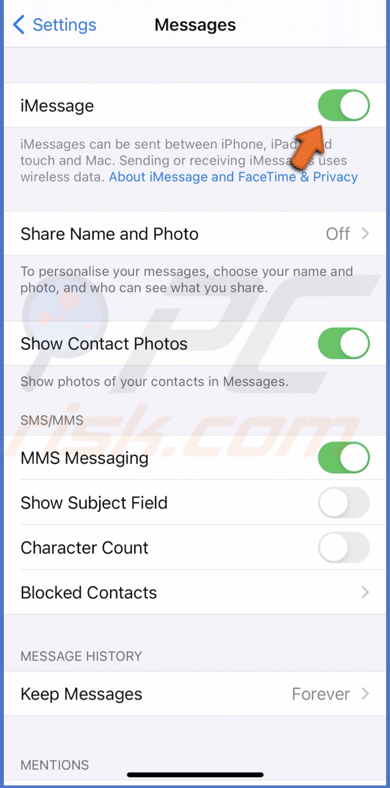 Enable iMessage