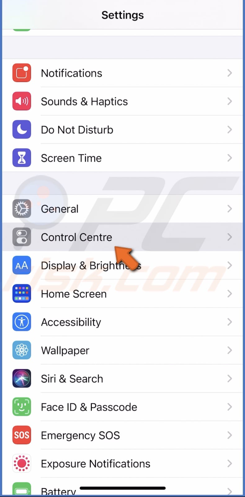 Go to Control Center