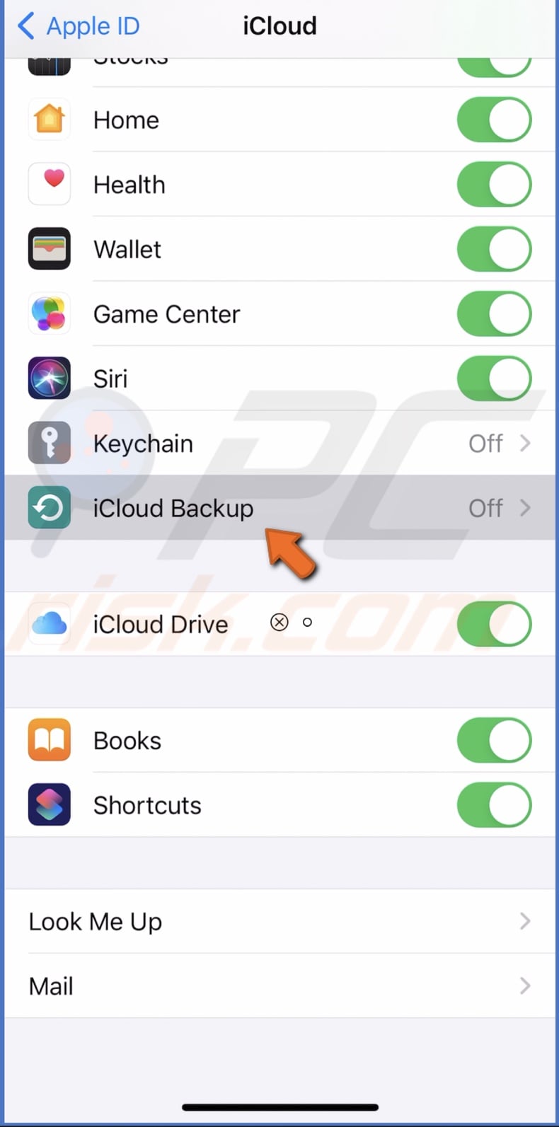 Go to iCloud Backup