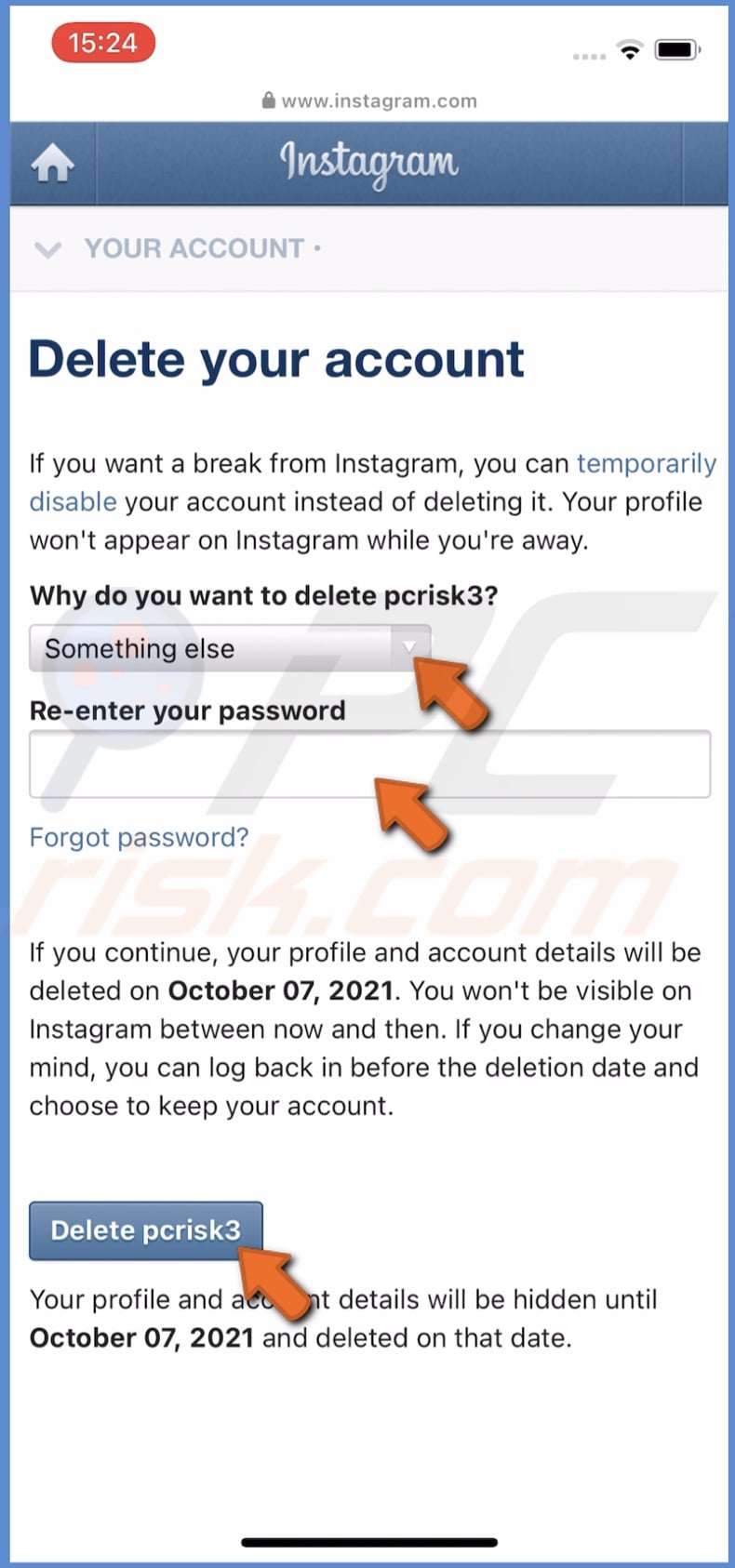 Tap on delete account