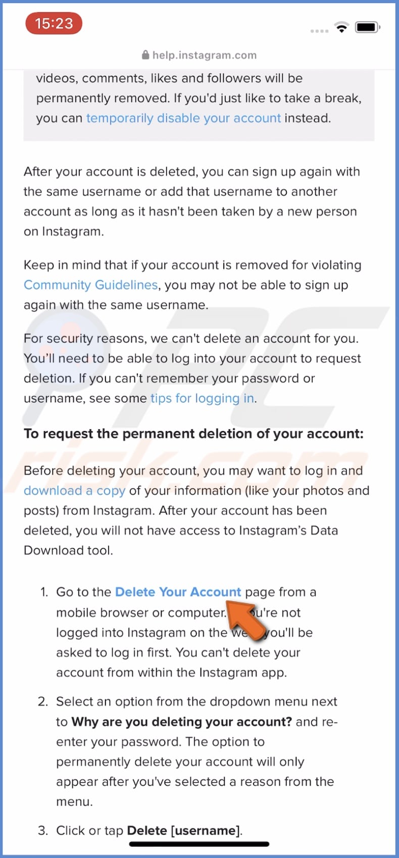 Tap on Delete Your Account