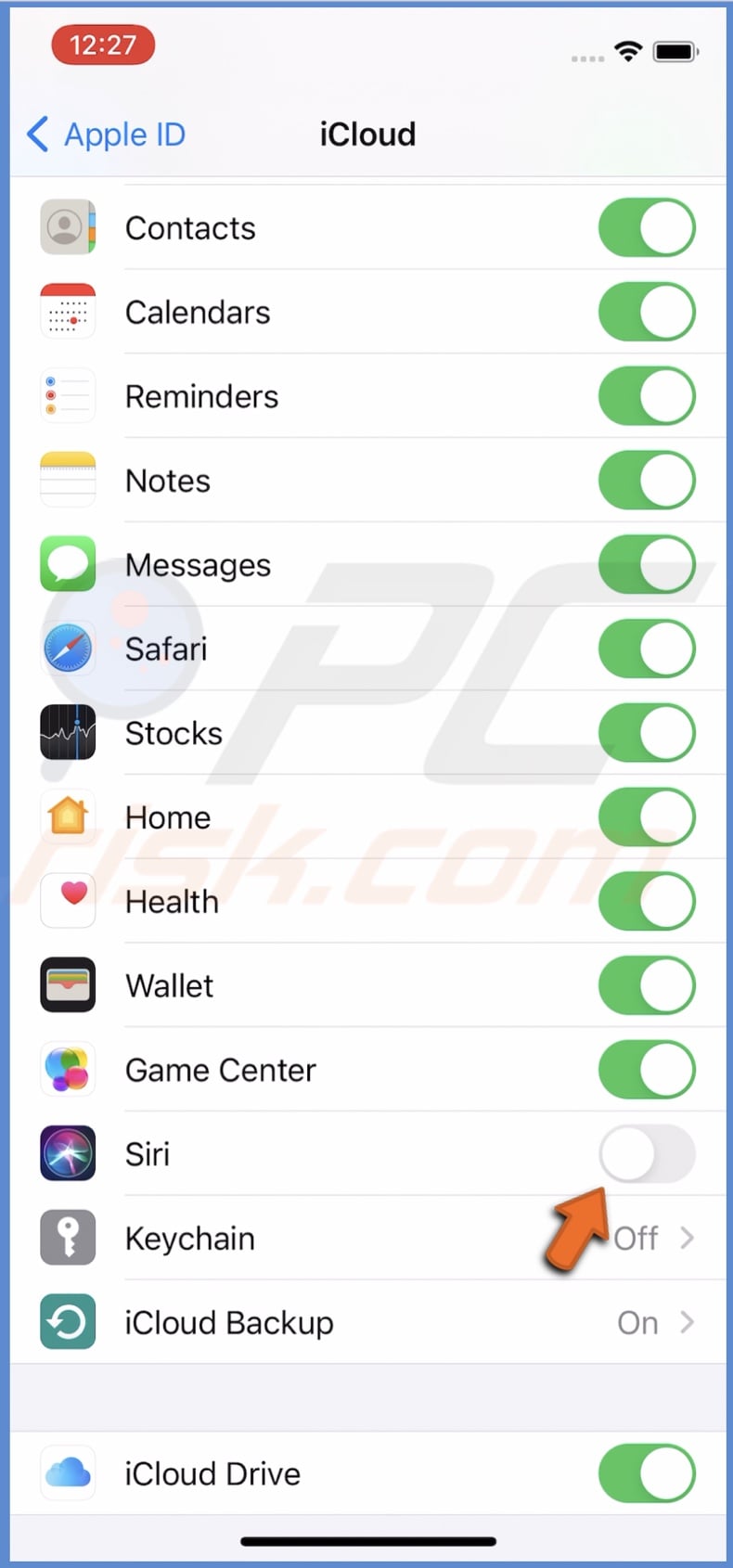Disable Siri in iCloud