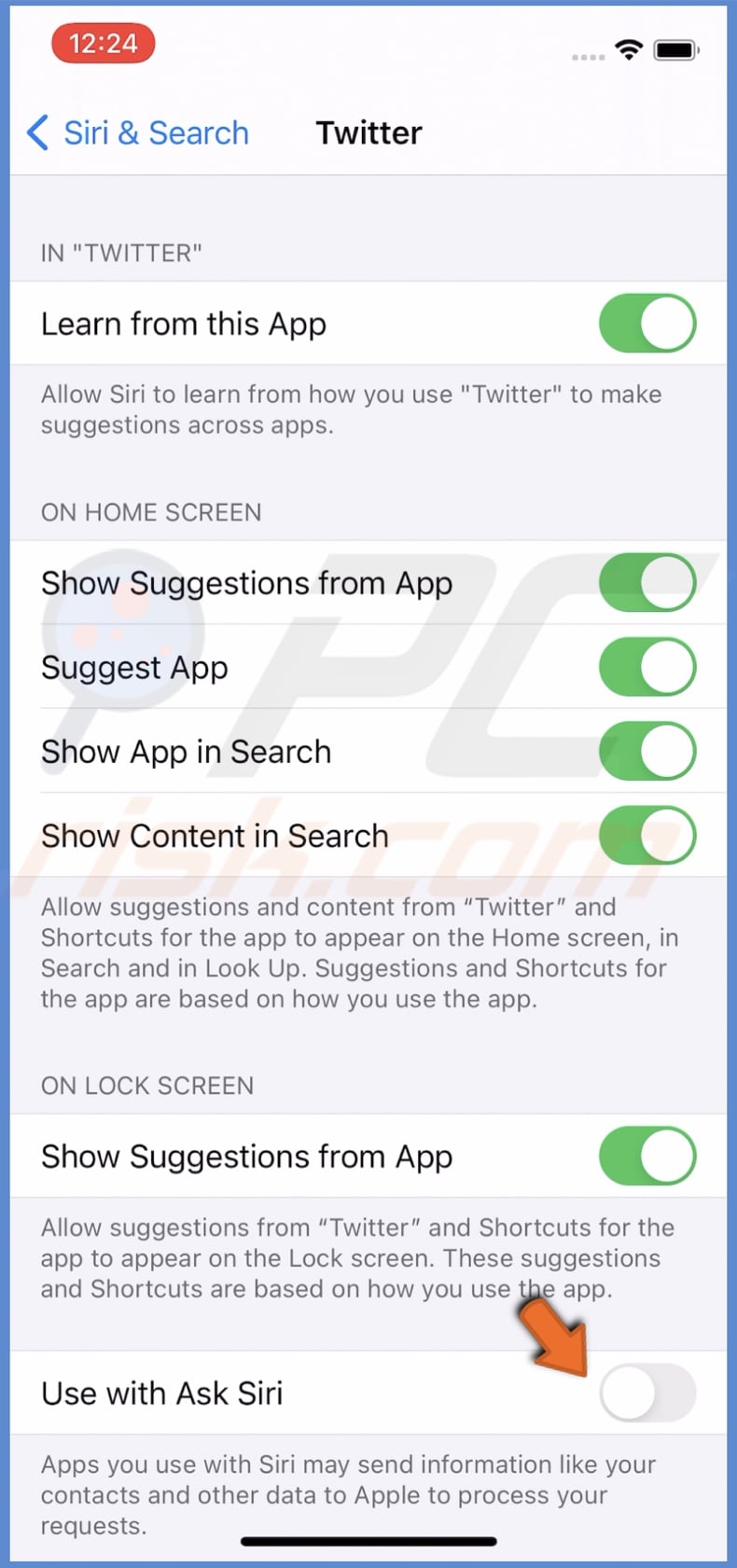 Disable Use with Ask Siri
