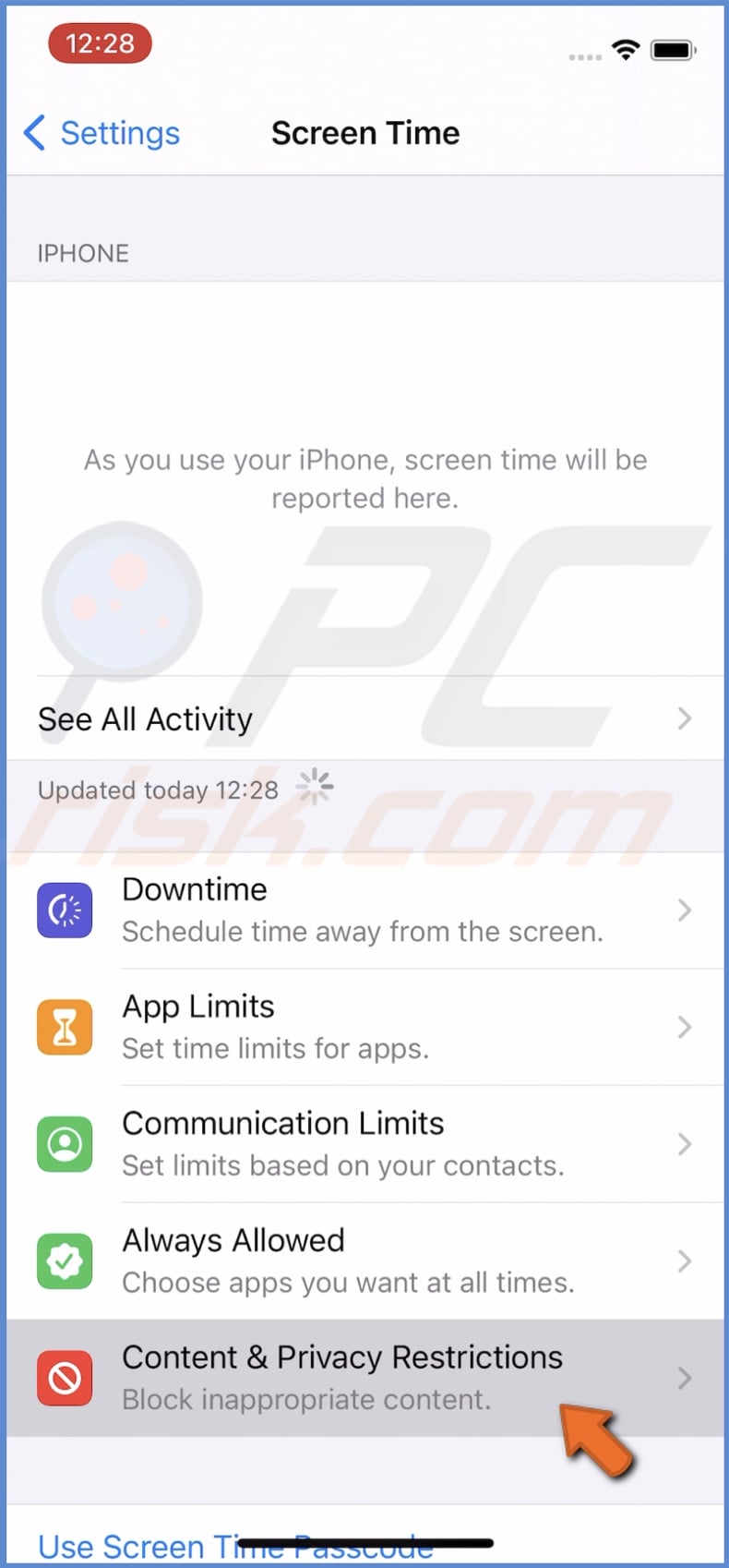 Go to Content & Privacy Restrictions