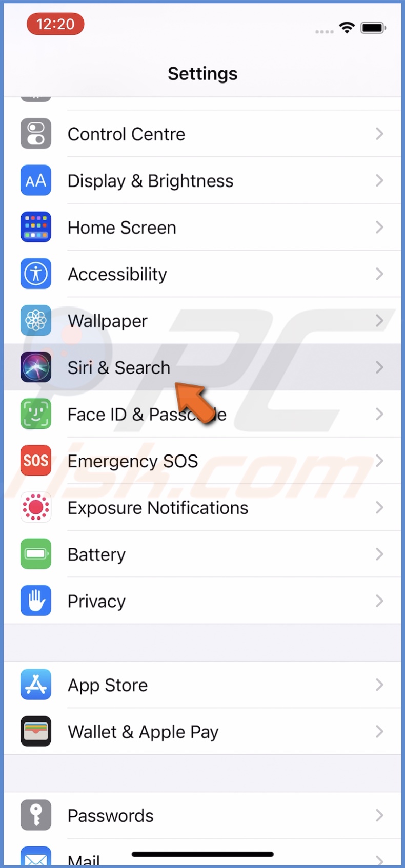 Tap on Siri & Search