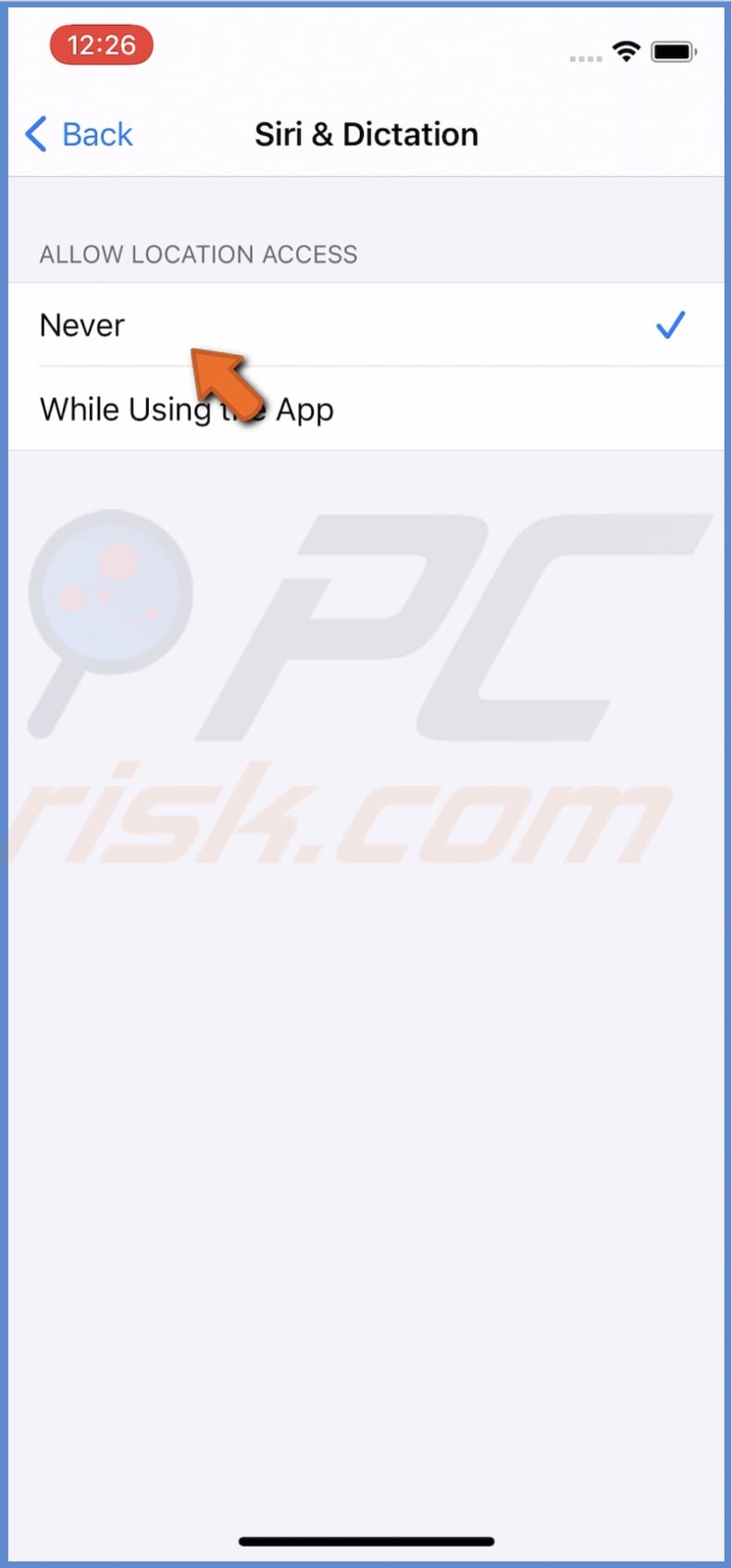 Select the option Never