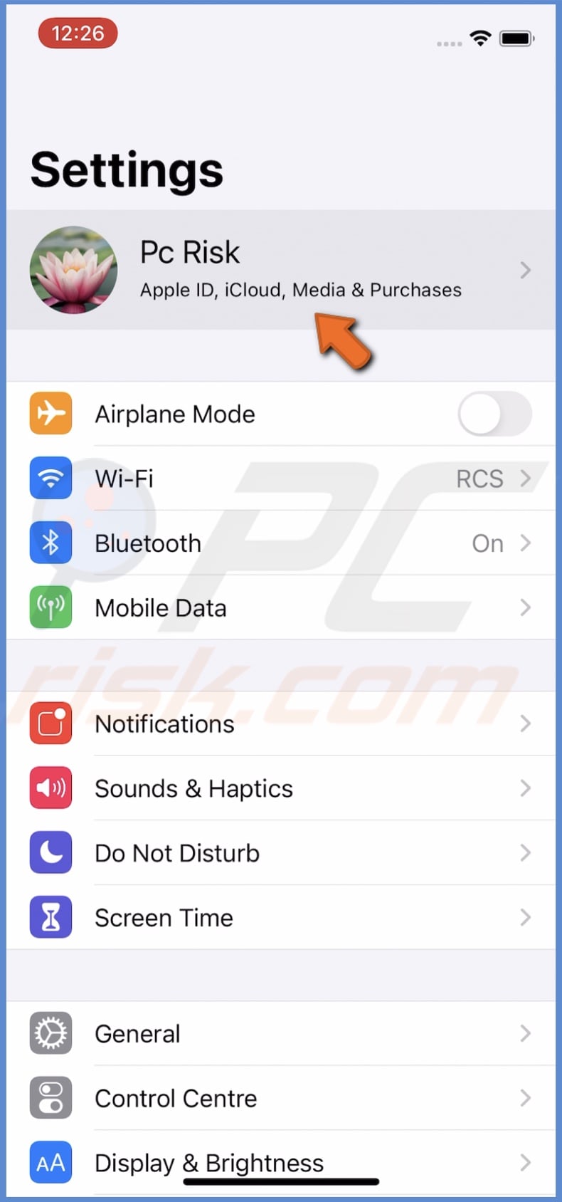 Tap on your Apple ID