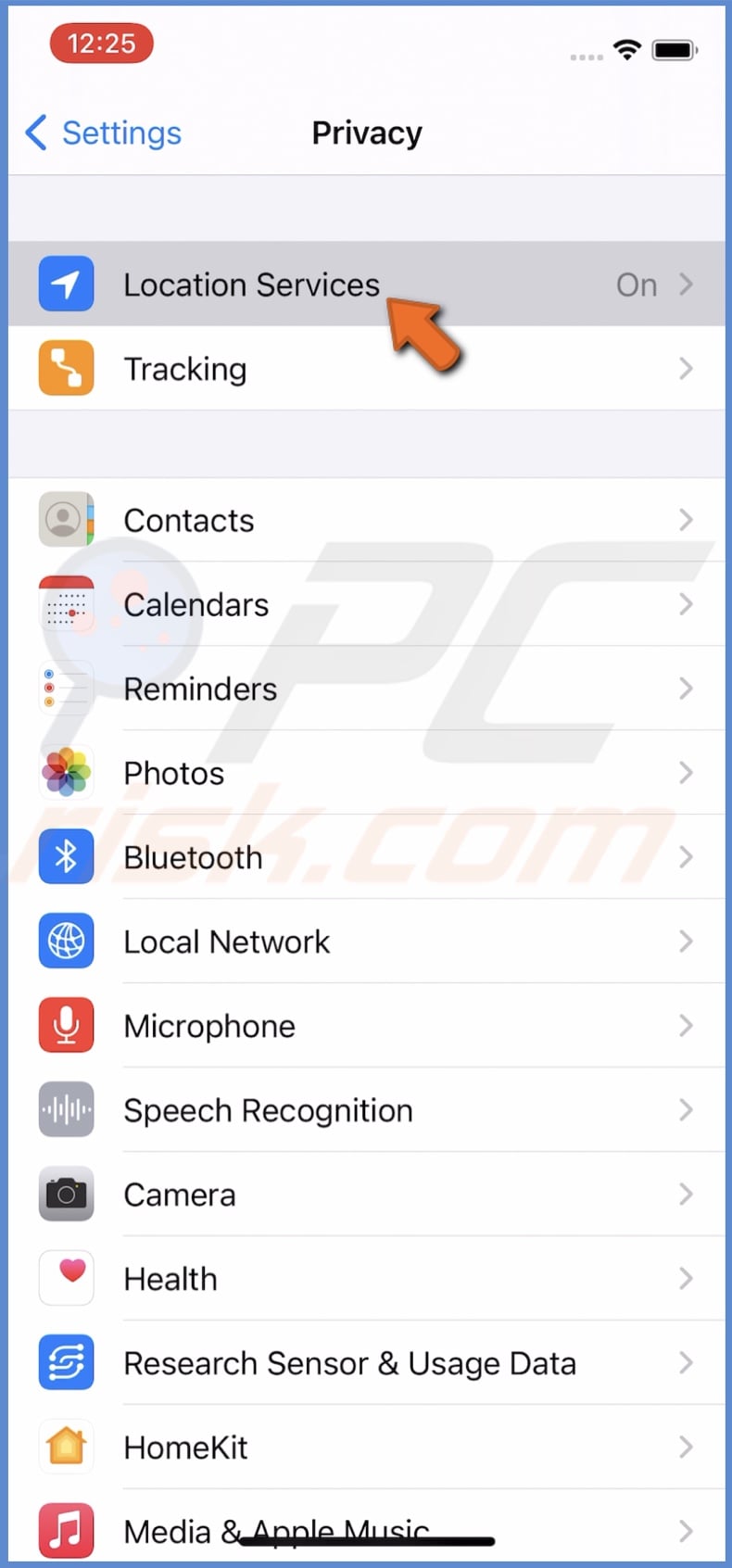 Tap on Location Services