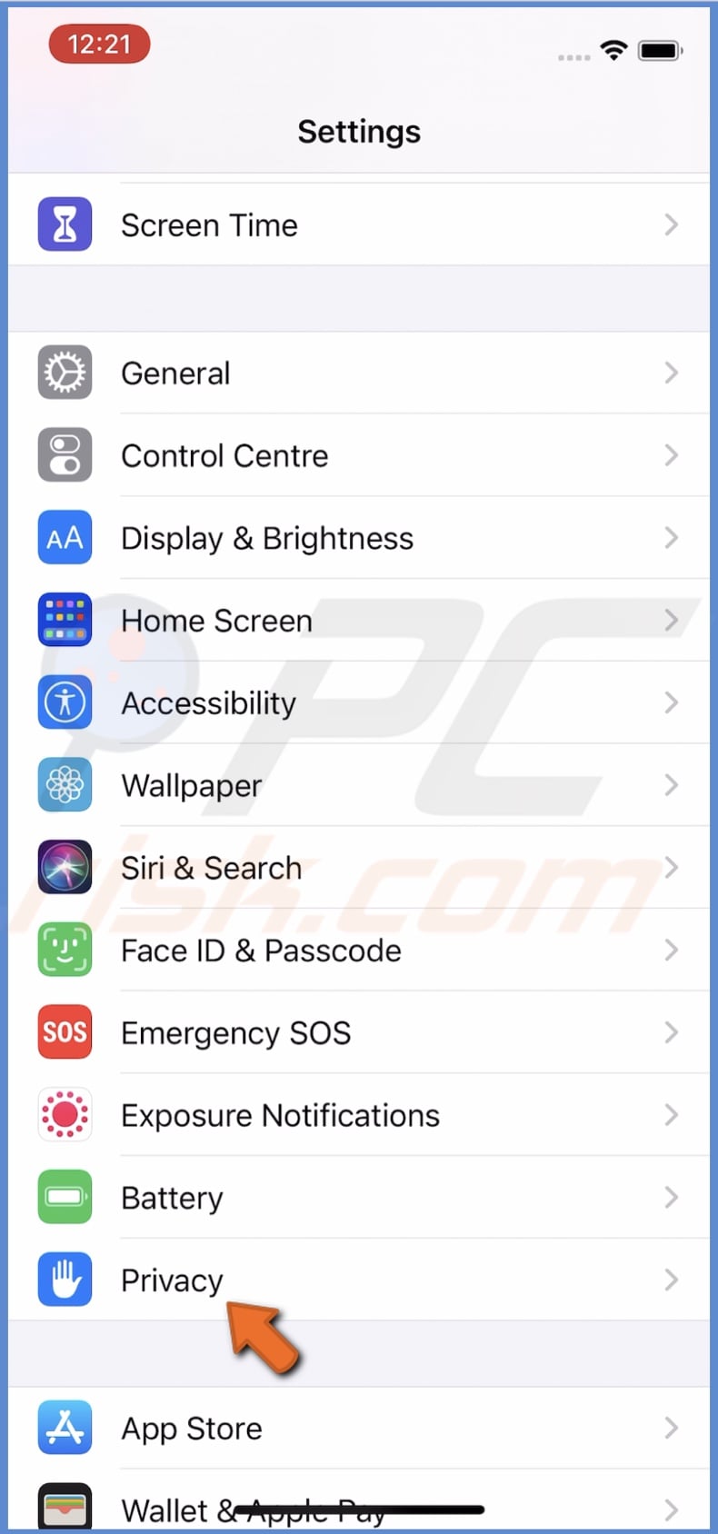 Go to Privacy settings