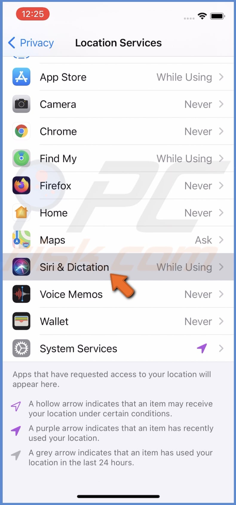 Tap on Siri & Dictation