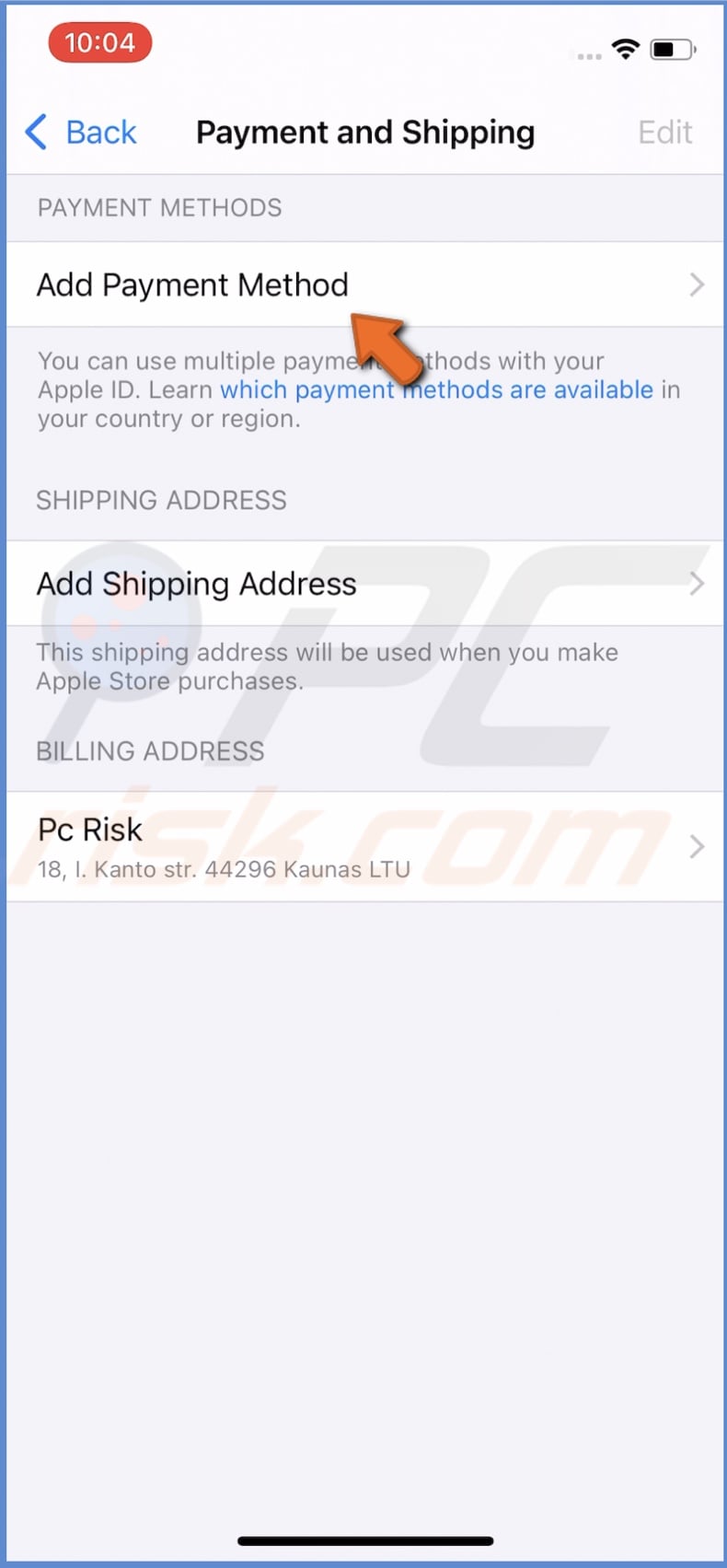 Tap on Add Payment Method