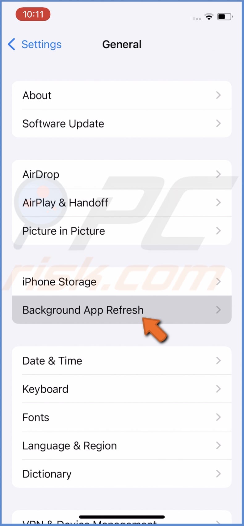 Tap on Background App Refresh