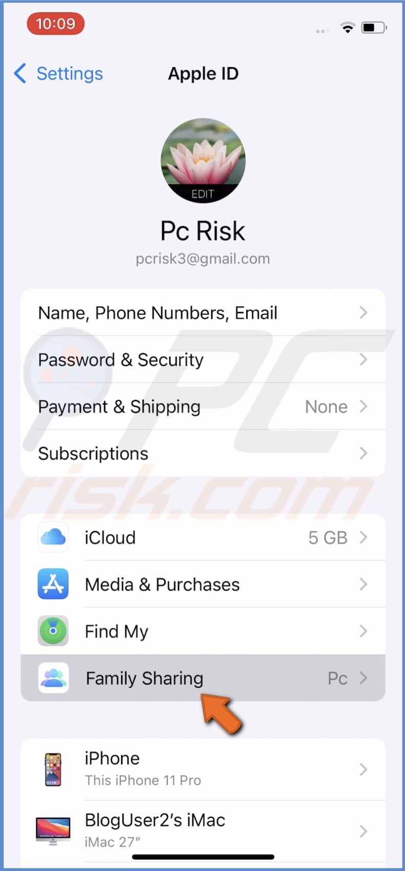 Tap on Family Sharing