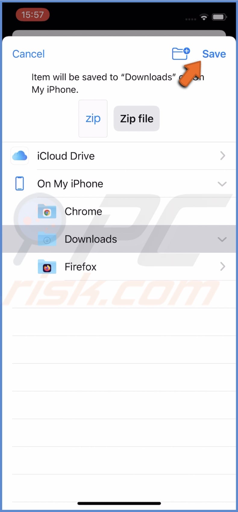 Tap on Save to save the zip file