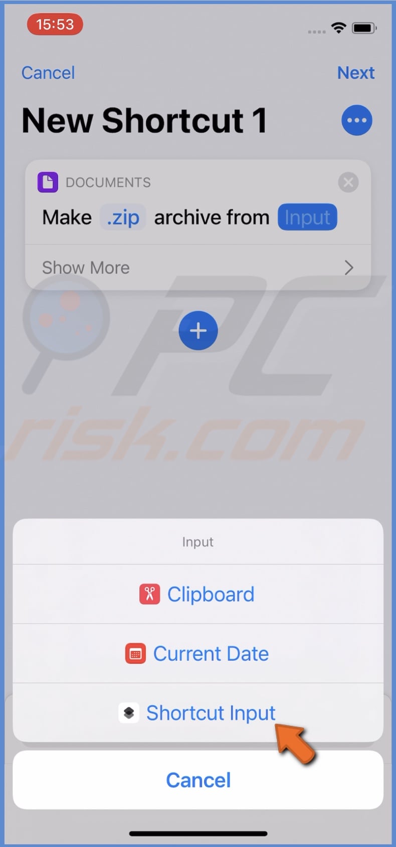 Select Shortcut Input