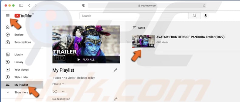 Open video from playlist