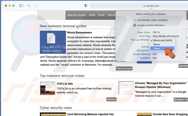 Allow Safari pop-ups on Mac on site