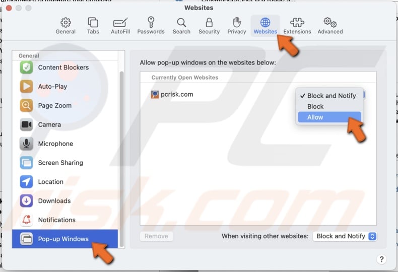 Allow Safari pop-ups on Mac
