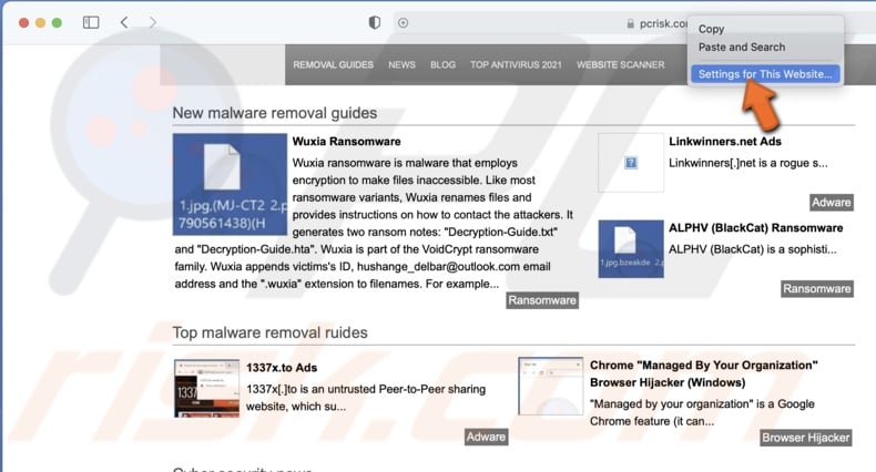 Tap on Settings for This Website