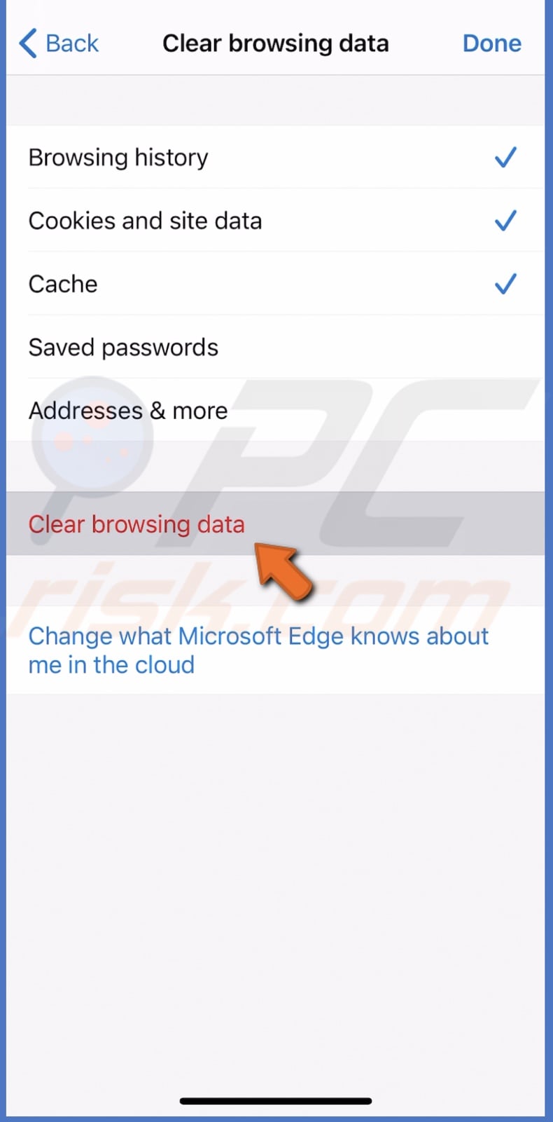 Clear Edge cache and cookies in iOS
