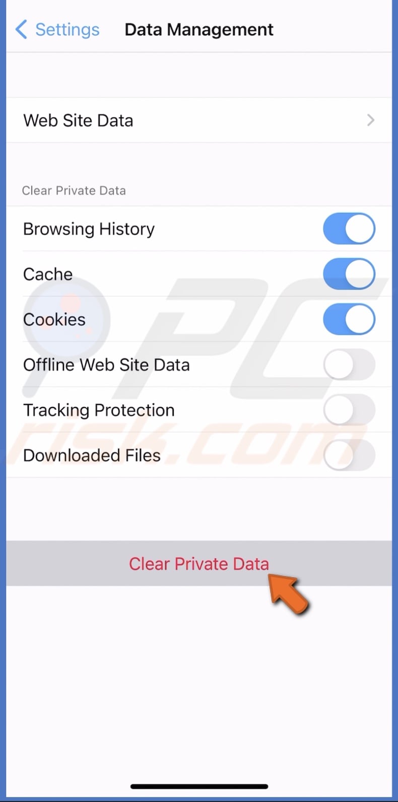 Clear Firefox cache and cookies in iOS