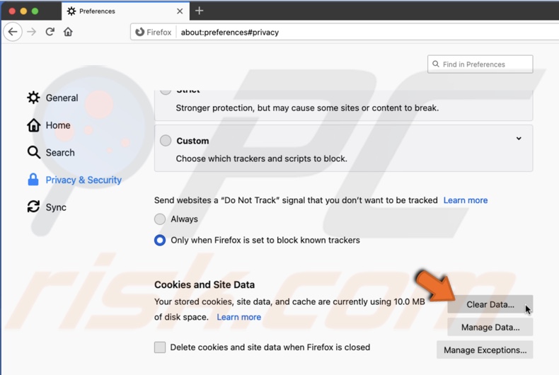 Click on Clear data in Firefox