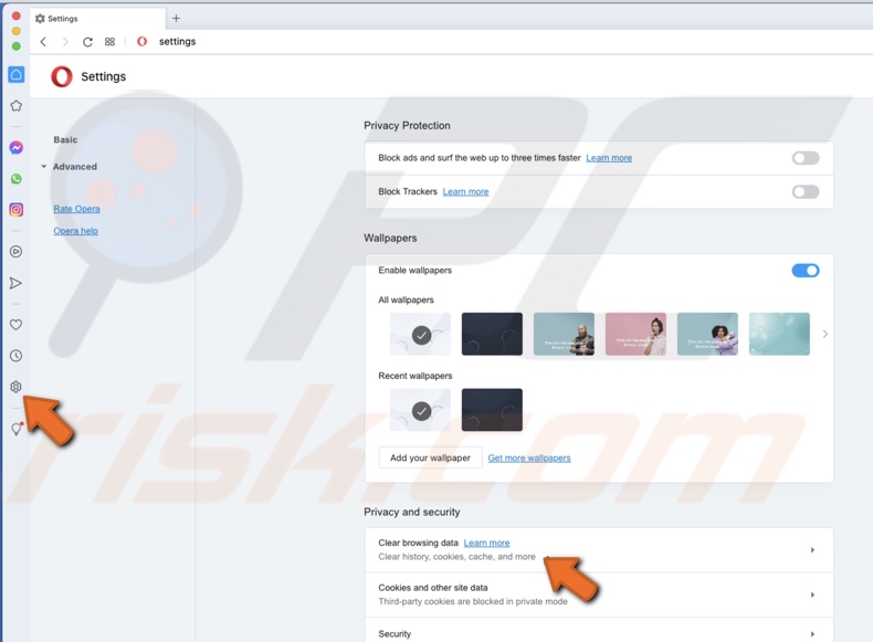 Click on Clear Browsing Data in Opera