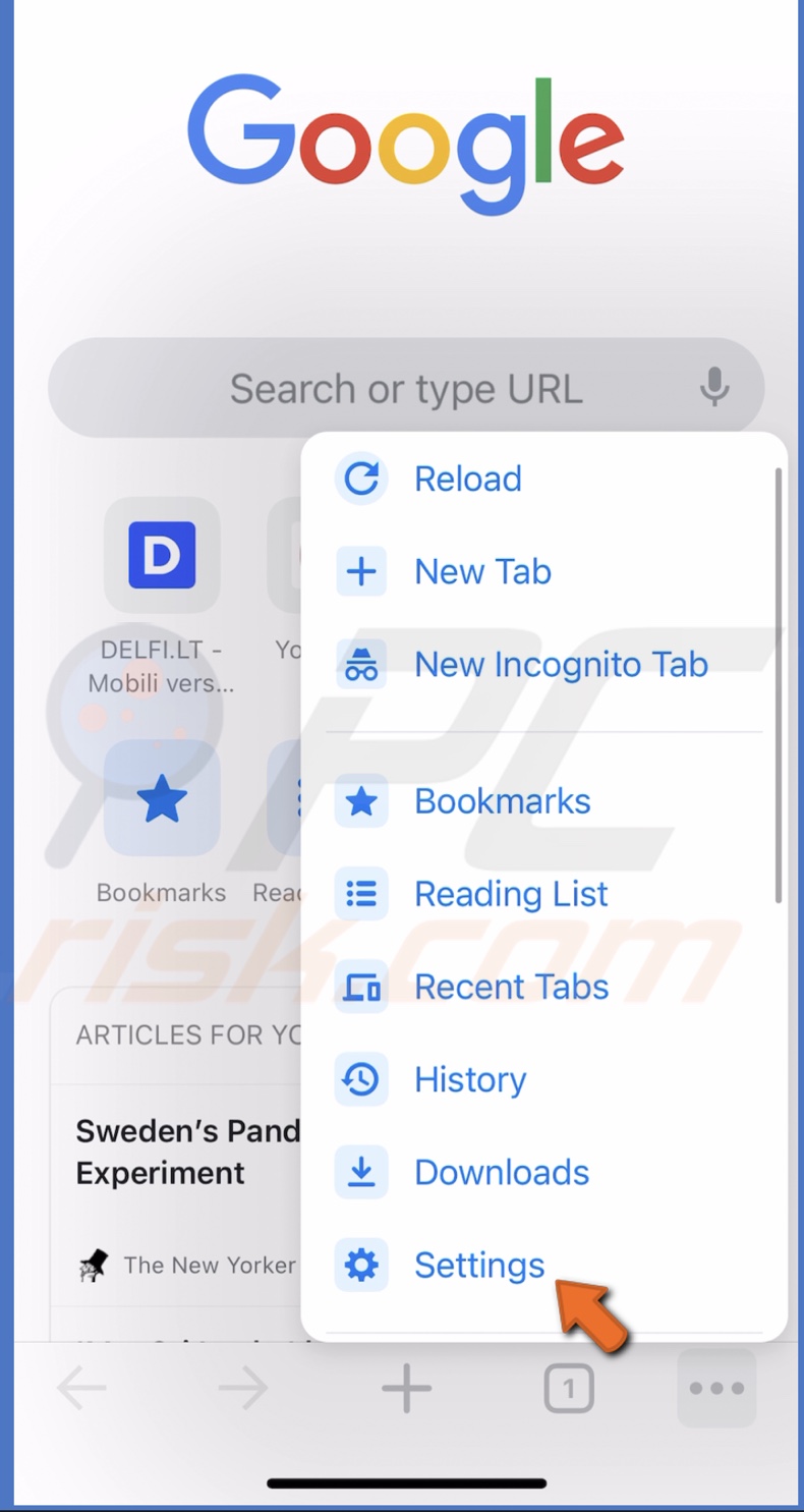 Go to Chrome settings in iOS