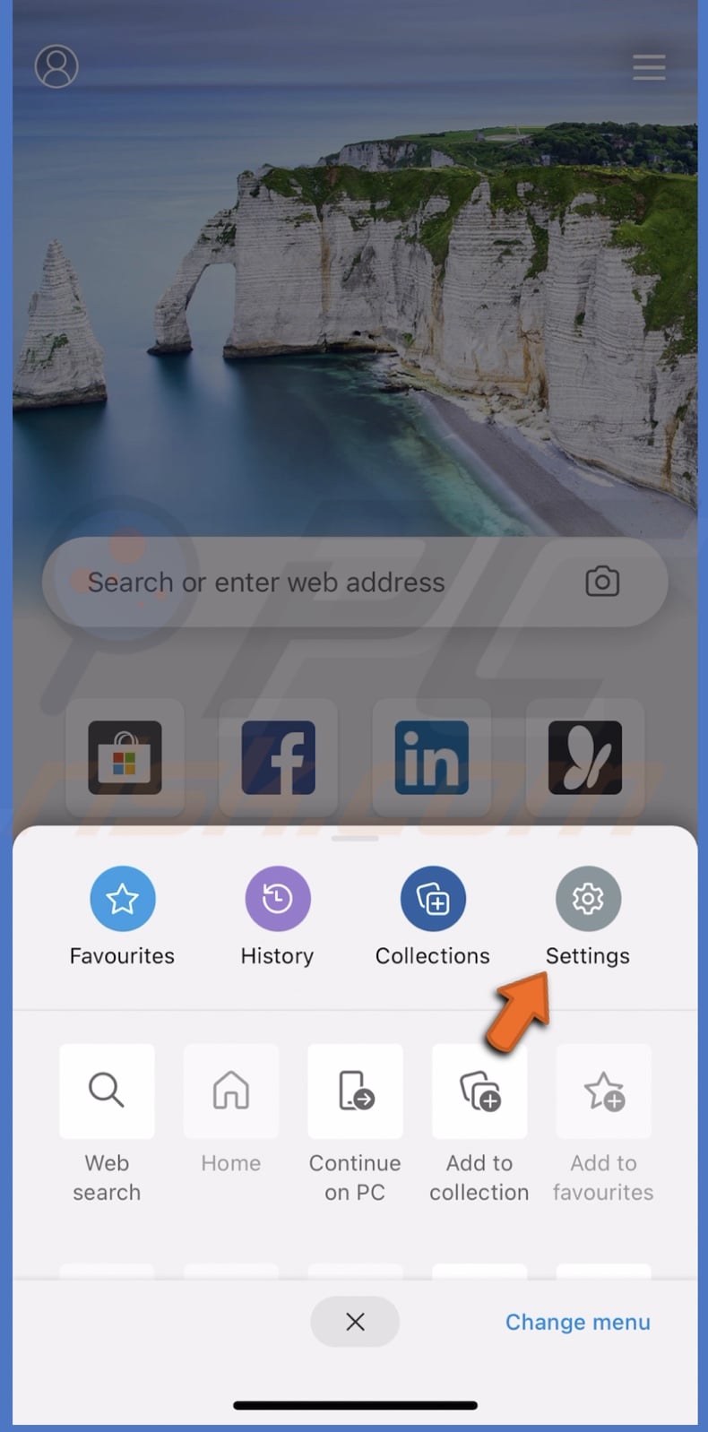 Go to Edge settings in iOS