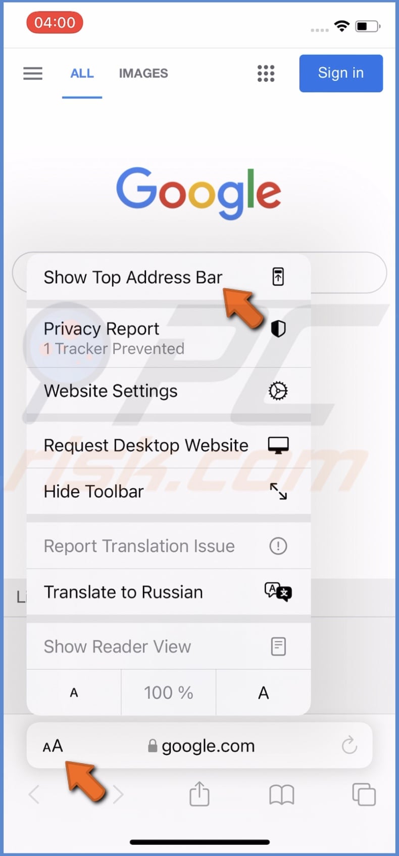 Show Top Address Bar